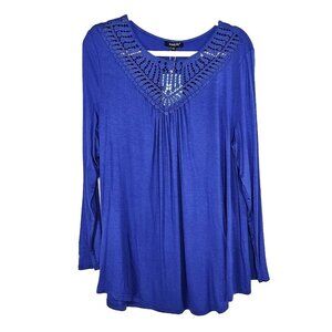 AAMILIFE Long Sleeve Lace Pleated Tunic Top Blouse Womens Size 2X Stretchy